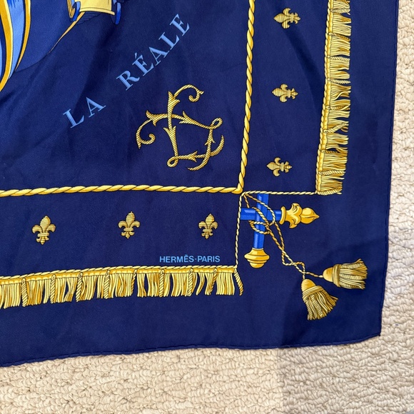 Hermes La Reale La Galere Silk Chiffon Print Pattern Square Scarf Shawl Blue Red - Picture 6 of 6